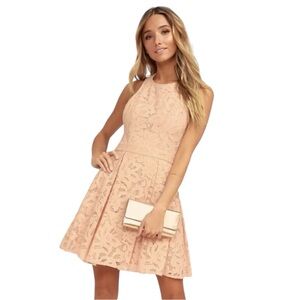 Lulus Lace Racer Back Blush Pink Skater Style Dress Size Medium